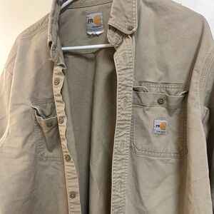 Carhartt XL beige button up flame resistant shirt